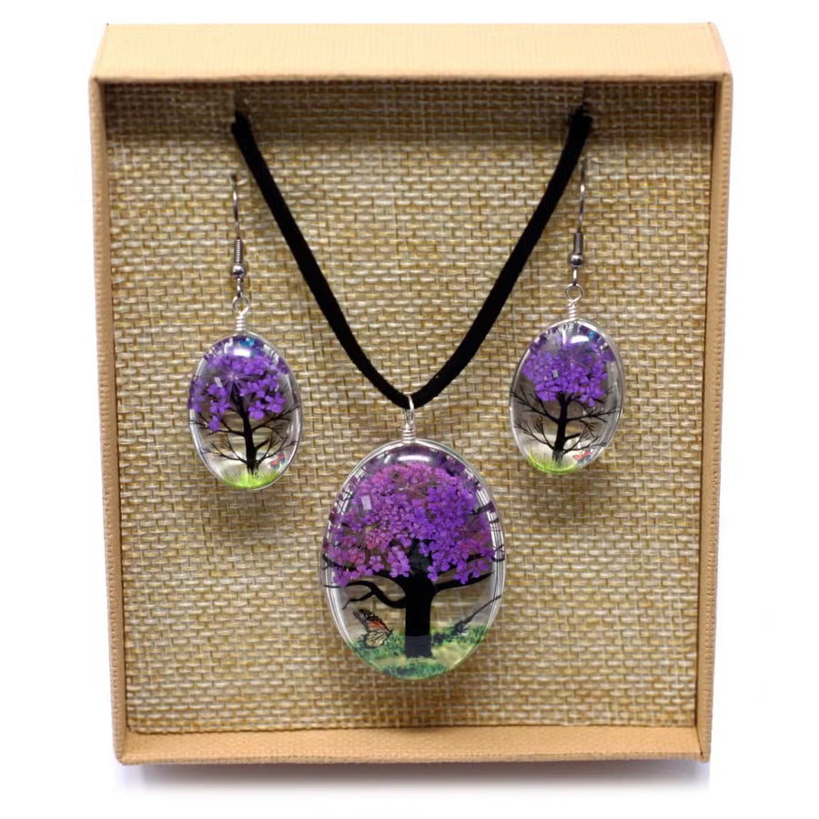 Tree of Life Pressed Flower Jewellery Set - Lavender