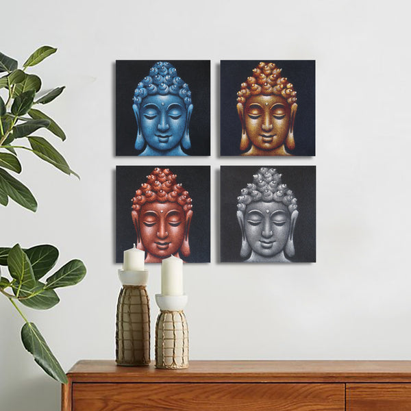 Set of 4 Buddha Head Wall Art Panels