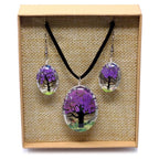 Tree of Life Pressed Flower Jewellery Set - Lavender