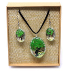 Tree of Life Pressed Flower Jewellery Set - Green