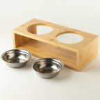 PAW Food Bowls - Large Double Stainless Steel (201) in Wooden Stand - 2x13cm