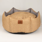 Paw Bed – Medium Royal Crown – Sand & Grey – 50 × 50 × 26cm